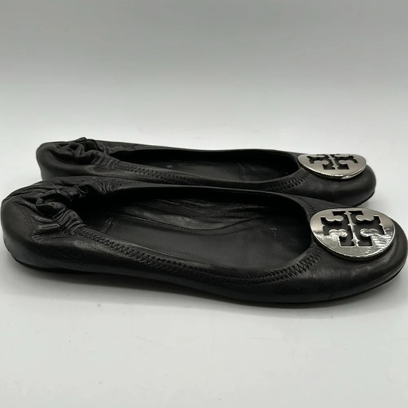Tory Burch Reva Ballet Flats Leather Black Silver size 7 - Picture 3 of 7